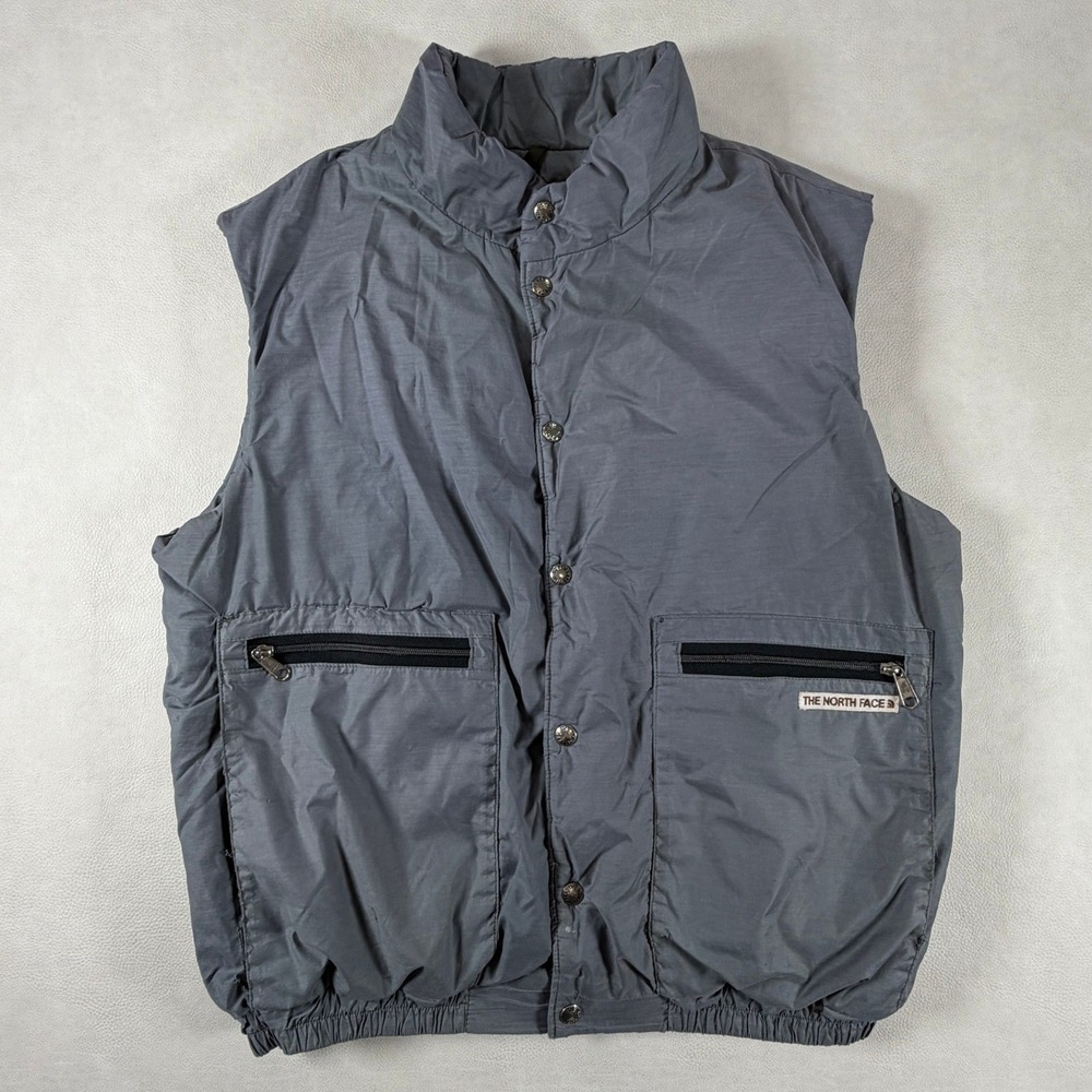 North Face Vintage Mens Large Gray Puffer Vest Brown Lable 80's Made in USA